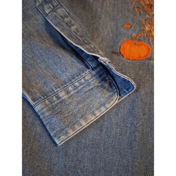 Vintage Karen Scott Denim Button Up Top Womens 1X Autumn Fall Embroidered Shirt - Picture 6 of 16